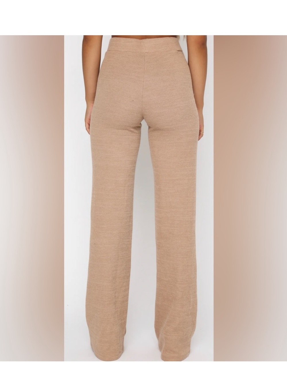 White Fox Boutique Relaxed Wide-Leg Knit Pants in Beige